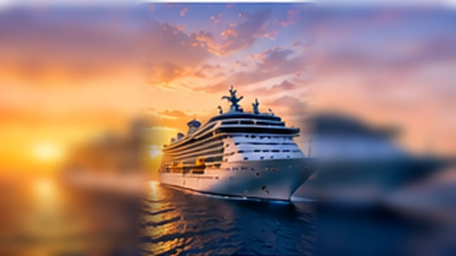 Cruise ship sailing at sunset on an ocean vacation